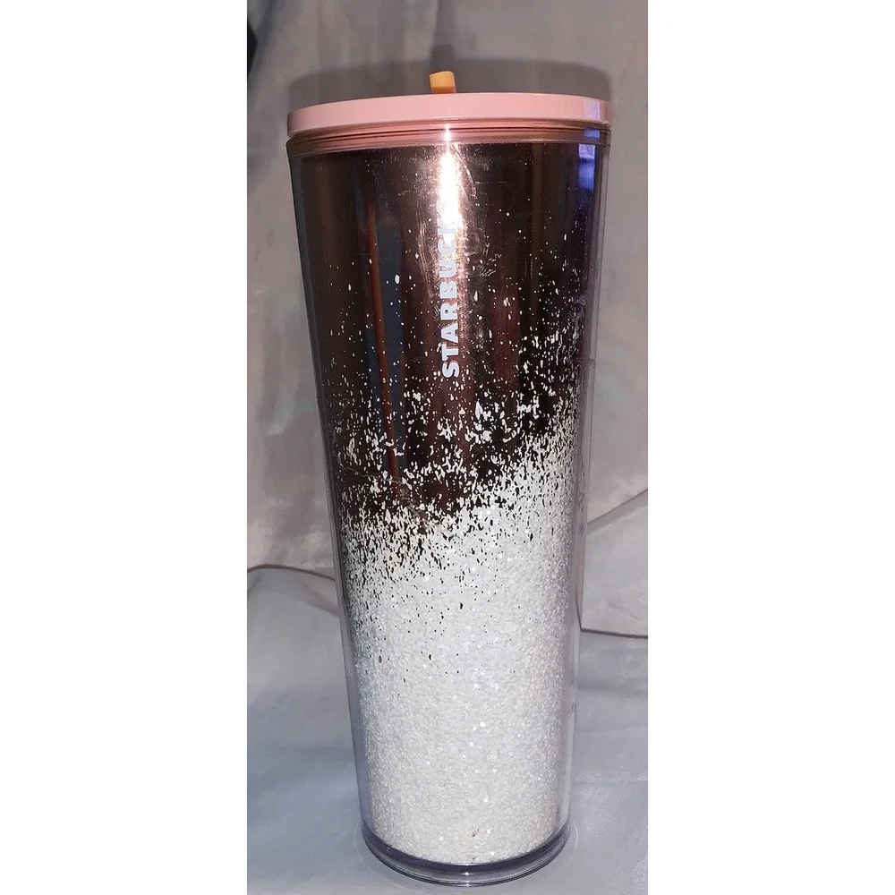Starbucks Tumbler‎ Holiday Cascading Mirror Glitter Rose Gold Cold Cup 24 oz...
